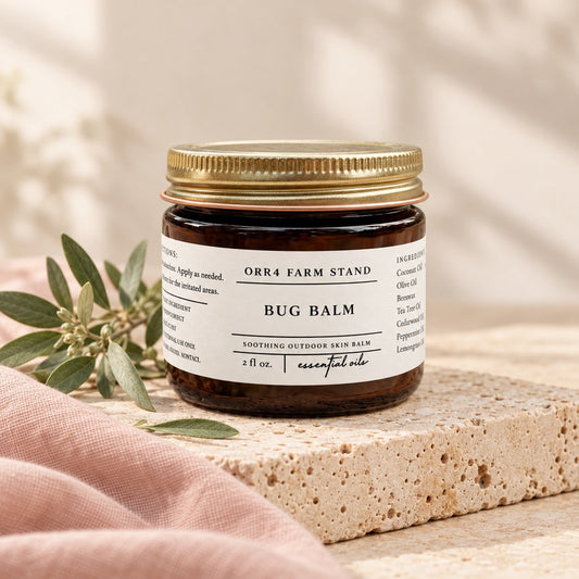 Orr4 Farm Stand bug balm on cream and blush background